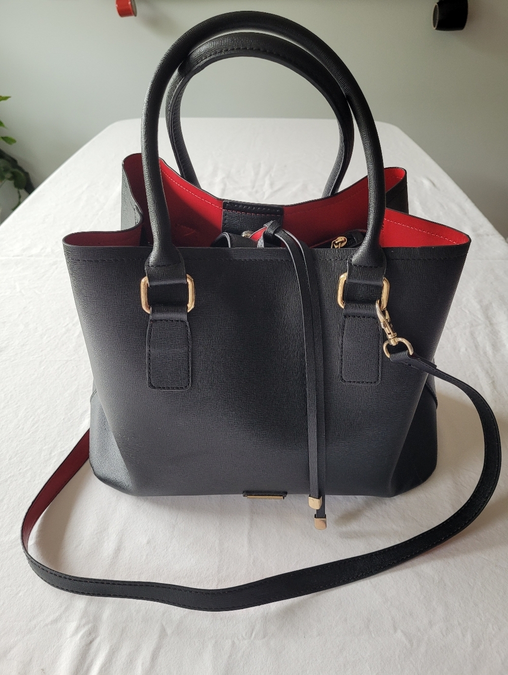 ALDO Classic Black Tote with Red Interior - Structured Women's Handbag